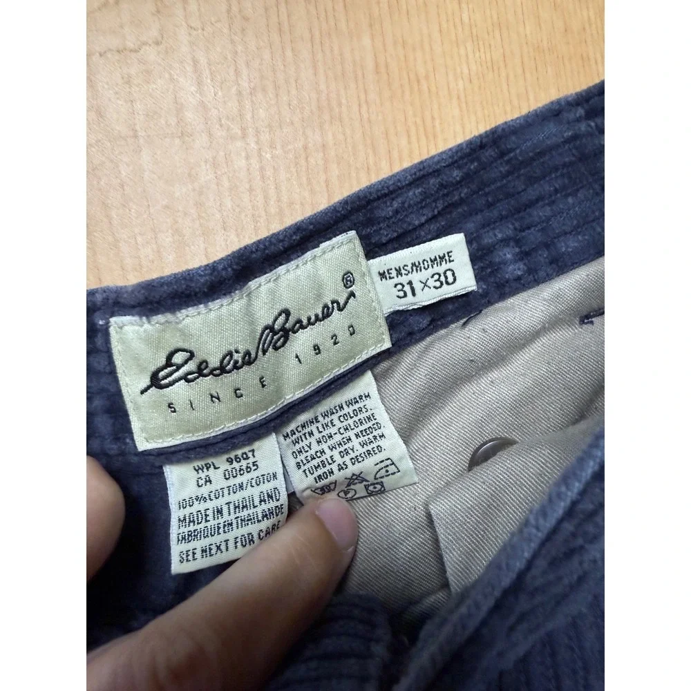 Eddie Bauer Mens Navy Blue Wide Wale Corduroy Pleated Pants 31x30 Vintage Style